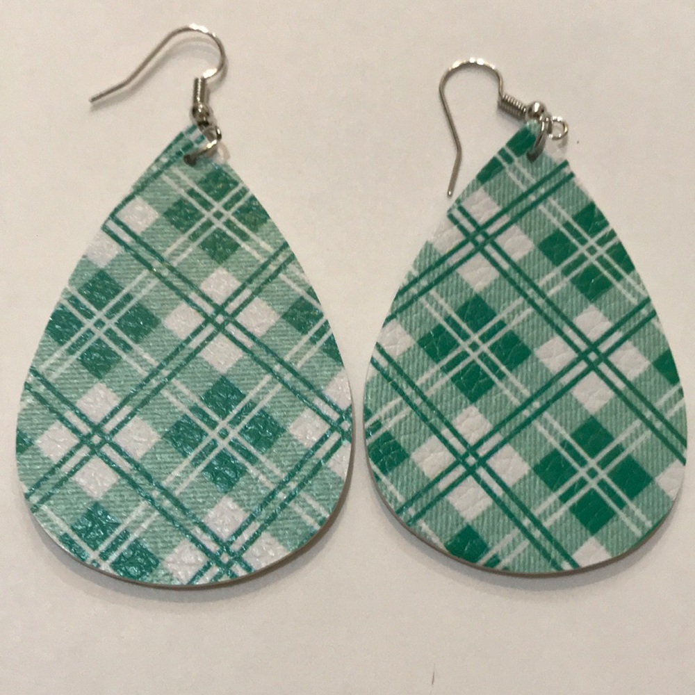 🆕Green & White Plaid Faux Leather Earrings